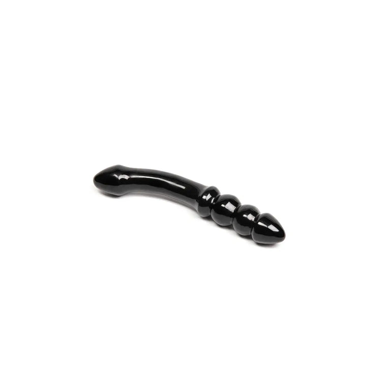 Chakrubs Viper Wand Black glass dildo with curved shaft and graduated beaded end