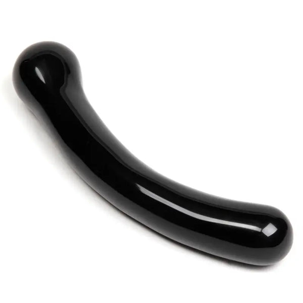 Chakrubs Xaga Curve black obsidian crystal dildo with smooth curved silhouette and tapered ends
