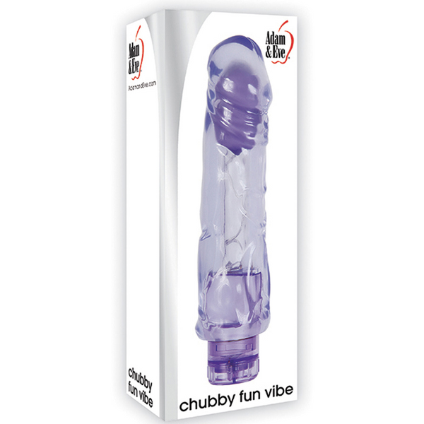 Chubby Fun Vibe shown inside Adam & Eve retail box packaging, purple color visible through window