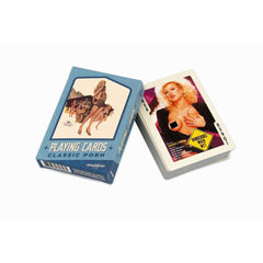 Classic Porn Playing Cards box beside a fanned deck revealing retro-style illustrated card faces