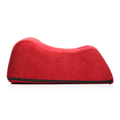 Clean side profile of red velvet Deluxe Wand Saddle showing curved ergonomic contour shape