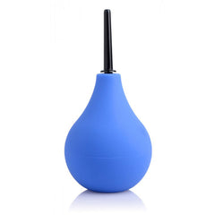 CleanStream anal douche in blue silicone with slim black nozzle, bulb-shaped body
