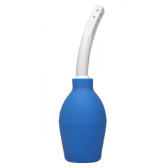 CleanStream Deluxe Enema Bulb with curved flexible white tip and ribbed blue silicone body