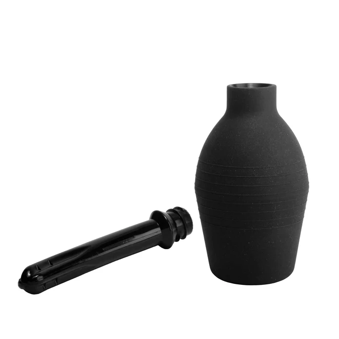 CleanStream Deluxe Enema Bulb with textured black silicone body and detached curved nozzle