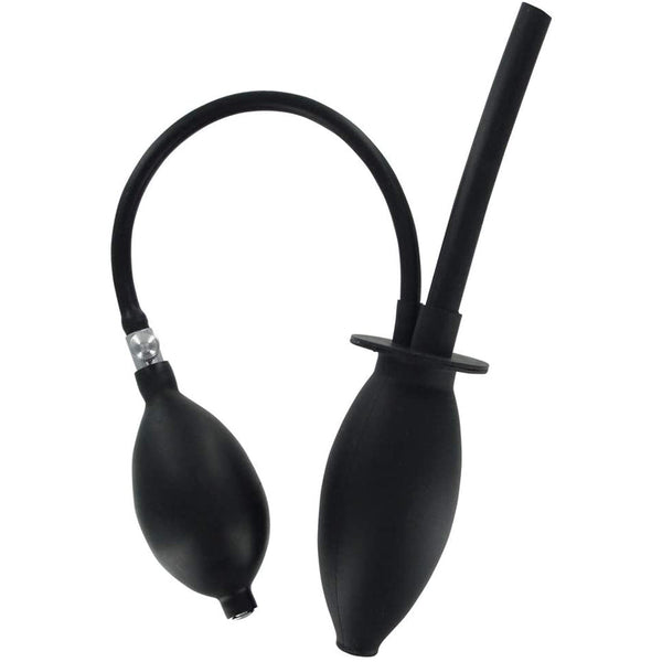 CleanStream Inflatable Enema Plug in black silicone with hand pump bulb and tubing