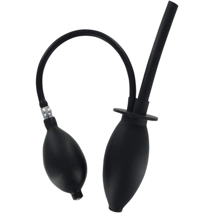 CleanStream Inflatable Enema Plug in black silicone with hand pump bulb and tubing