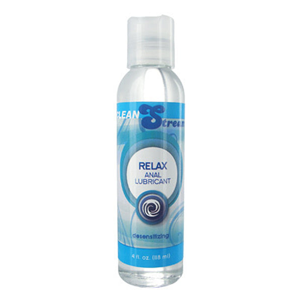 CleanStream Relax Anal Lubricant in a clear 4 fl oz flip-top bottle with blue label