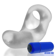 Clear ice BUZZFUCK sling displayed beside included blue Reverb Vibe bullet