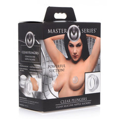 Clear Plungers nipple suckers in Master Series packaging highlighting powerful suction and wide opening