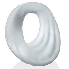 Clear steam Expander cockring tilted to show asymmetric lifter shape and smooth finish