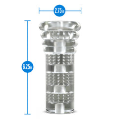 Clear textured stroker with dimension callouts: 6.25 in tall by 2.75 in wide