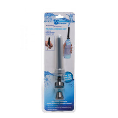 ClearStream Travel Enema Set in retail packaging, 5-piece silicone water bottle adapter kit
