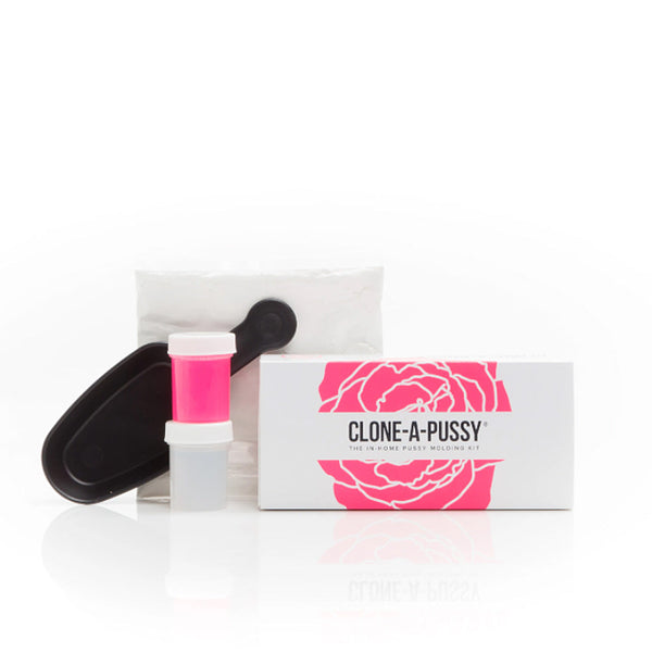 Clone-A-Pussy kit by Empire Labs showing hot pink molding powder, tray, and box