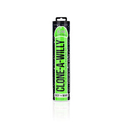 Clone A Willy Glow in the Dark tall cylindrical tube with bold green and black label, front view