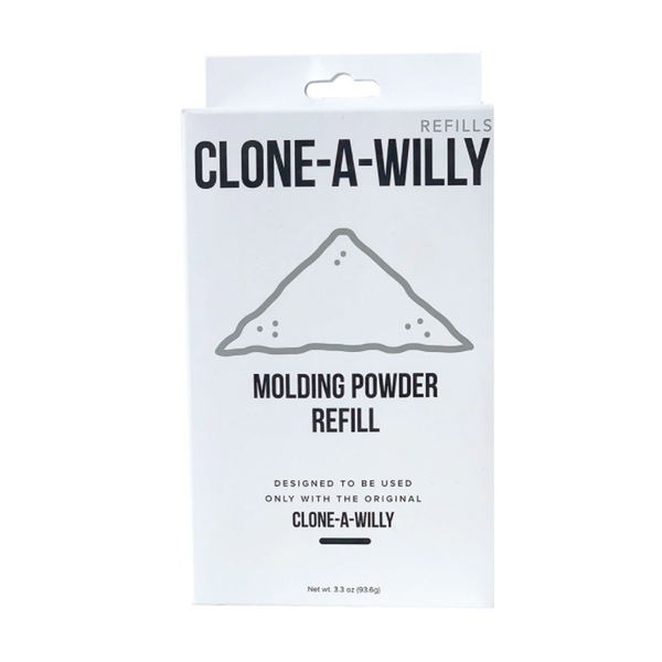 Clone-A-Willy Molding Powder Refill packaging showing product name, weight, and powder illustration