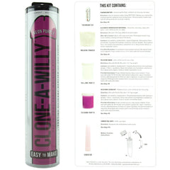 Clone A Willy Neon Purple full ingredient list and kit contents guide printed on packaging reverse