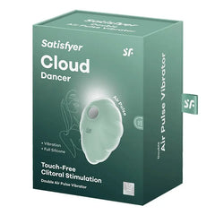 Cloud Dancer double air pulse vibrator packaging in green, touch-free clitoral stimulation