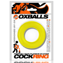 COCK-T cockring in acid yellow shown in Oxballs retail packaging, front label detail