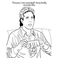 Close-up coloring page detail featuring a Jerry character holding fabric with witty parody caption