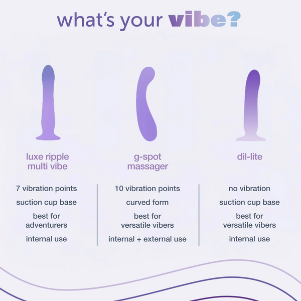 Comparison chart showing Dil-Lite alongside luxe ripple multi vibe and g-spot massager by plusOne