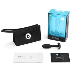 Complete b-Vibe Snug Plug 1 kit with storage bag, user guide, anal play booklet, and box