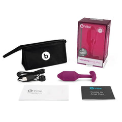 Complete b-Vibe Snug Plug set with storage bag, USB charger, manuals, and box