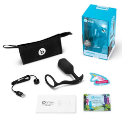 Complete b-Vibe Snug & Tug kit with storage pouch, charger, and guides