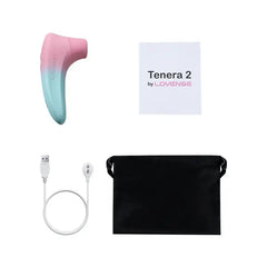 Complete Tenera 2 kit with stimulator, USB magnetic charger, manual, and storage pouch