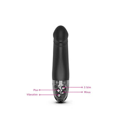 Control button layout labeled: Vibration, Plus, E-Stim, and Minus on clear base