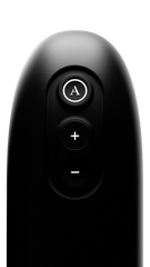 Control panel close-up showing power button plus and minus intensity buttons