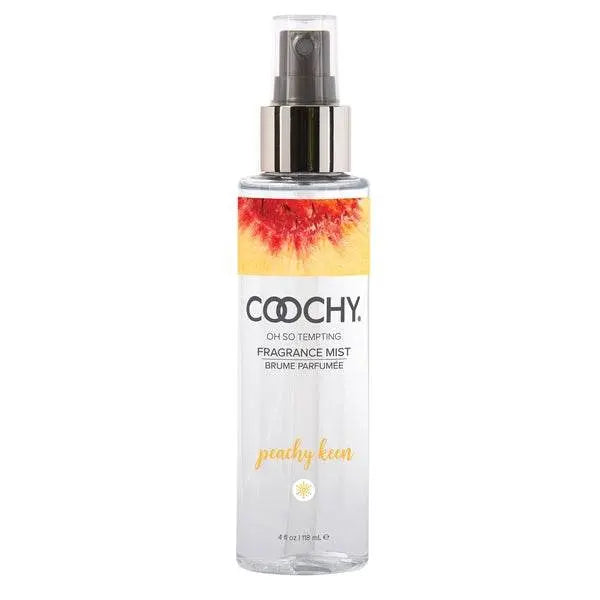 Coochy Fragrance Mist in Peachy Keen, 4 fl oz clear spray bottle with peach label
