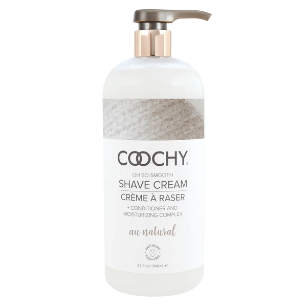 Coochy Oh So Smooth Shave Cream Au Natural 32oz pump bottle, fragrance-free formula