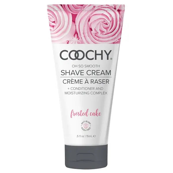Coochy Oh So Smooth Shave Cream in Frosted Cake scent, 15ml travel-size tube, front view