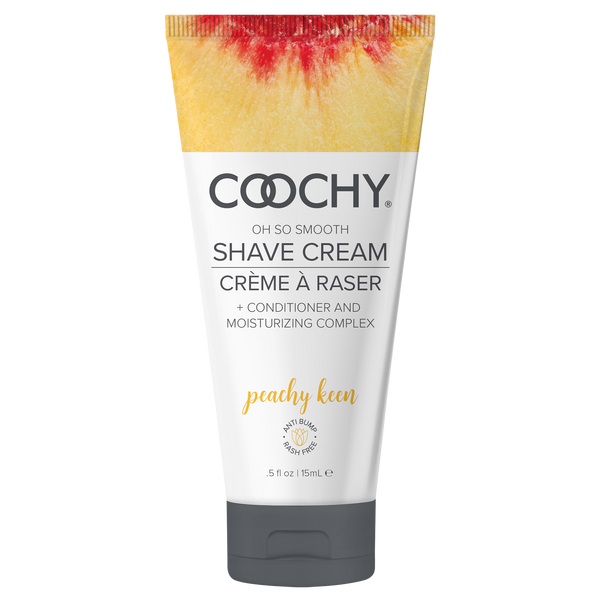 Coochy Oh So Smooth Shave Cream in Peachy Keen, 0.5 fl oz travel-size tube, front view