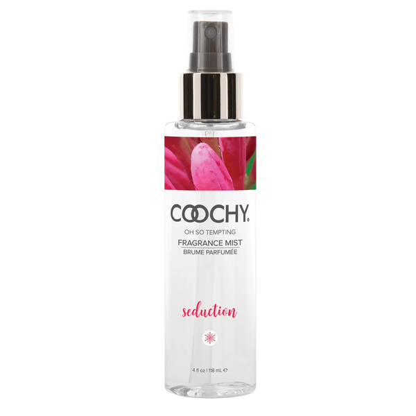 Coochy Seduction Fragrance Body Mist 4 fl oz clear spray bottle with pink floral label