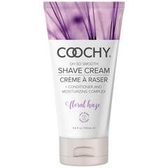 Coochy Shave Cream in Floral Haze, 3.4 oz tube with purple floral label design