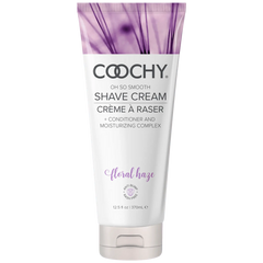 Coochy Shave Cream in Floral Haze scent, 12.5 oz white squeeze tube with purple floral cap