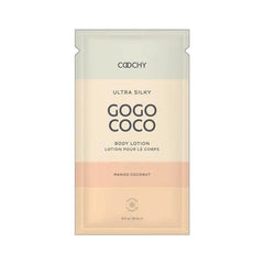 Coochy Ultra Silky GoGo Coco Body Lotion single-use foil packet, mango coconut scent, 15mL