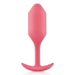 Coral b-Vibe Snug Plug 2 smooth silicone anal plug with anchor base, isolated view