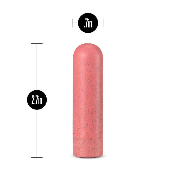 Coral bullet vibrator with dimension labels showing 2.7in length and 0.7in width