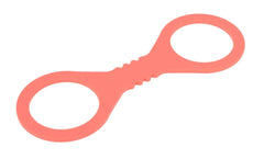 Coral silicone restraint cuffs angled view, showing dual loops and textured centre connector
