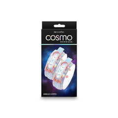 Cosmo Bondage ankle cuffs packaging showing rainbow holographic design on dark cosmic-themed box