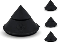 Cowgirl Cone motorized base shown from front and side angles, with four control buttons on panel
