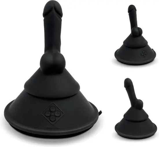 Cowgirl Cone with realistic-style attachment fitted upright on motorised base, three-angle display