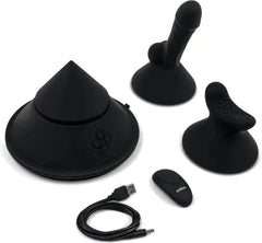 Cowgirl Cone set displaying both attachments, cone base, remote, and USB charging cable included
