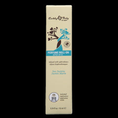 Cream-toned box for Earthly Body At Night Roll-On highlighting rollerball applicator detail