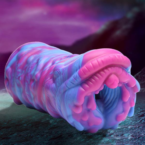 Creature Cocks Cyclone alien vagina stroker in swirled blue and pink silicone, hero view