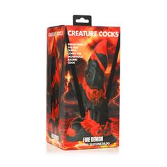 Creature Cocks Fire Demon Monster Silicone Dildo shown in its retail box packaging
