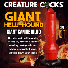 Creature Cocks Giant Hell-Hound product graphic highlighting 3-foot height of the giant canine dildo