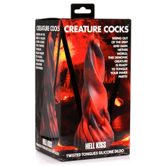 Creature Cocks Hell Kiss Twisted Tongues Silicone Dildo in retail box with themed cave artwork